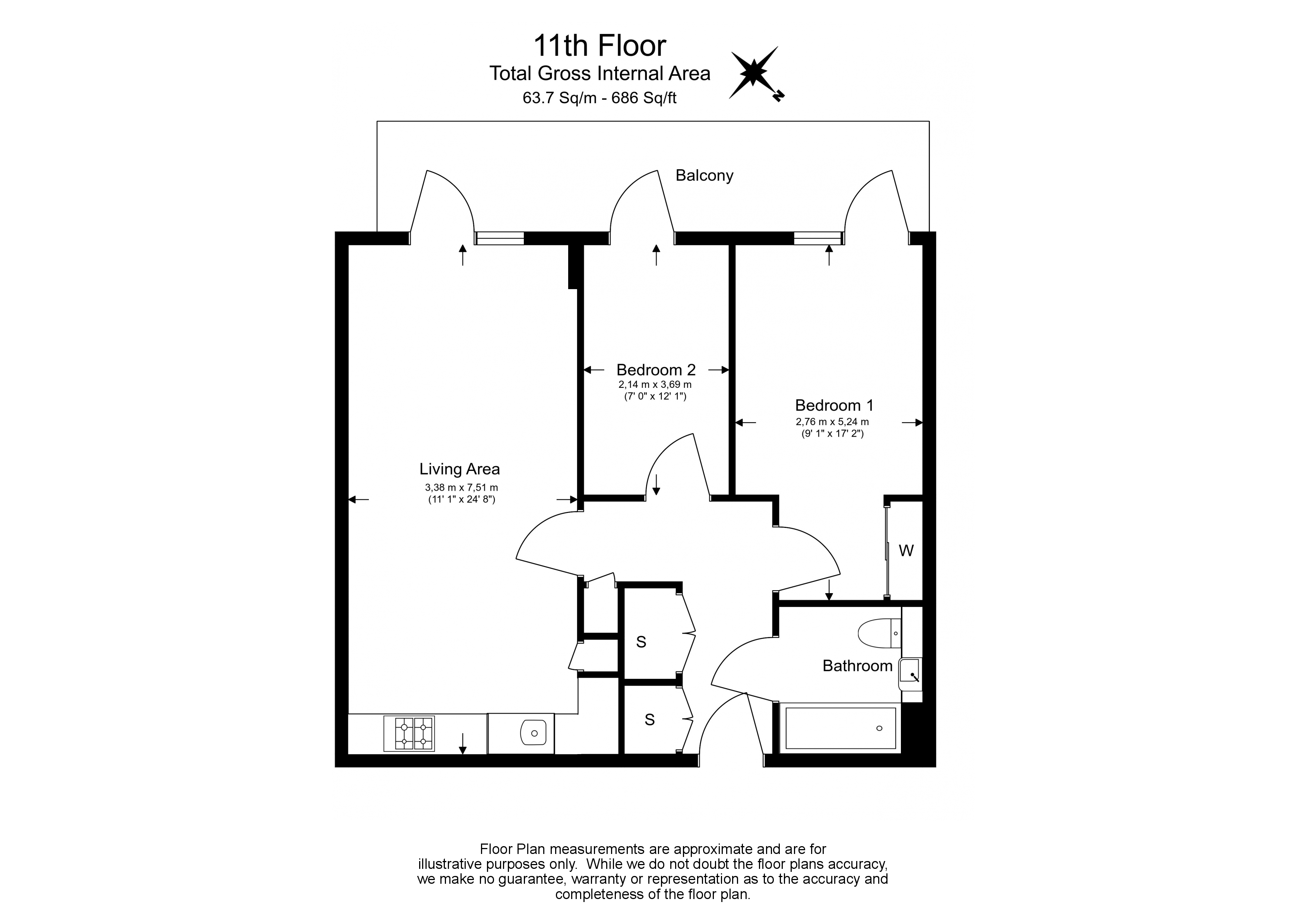 2  bedrooms flat to rent in Love Lane, Woolwich Central, SE18-Floorplan