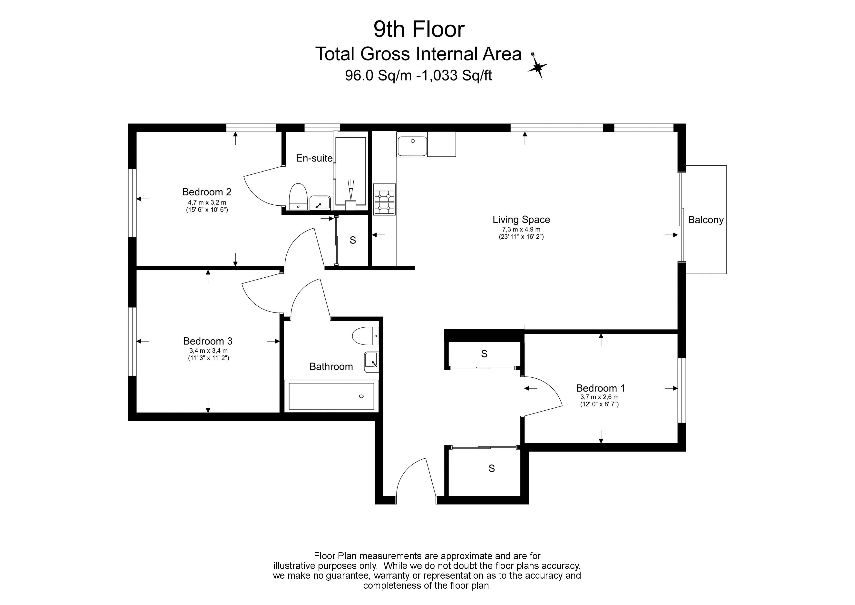3 bedrooms flat to rent in John Harrison Way, Woolwich, SE10-Floorplan