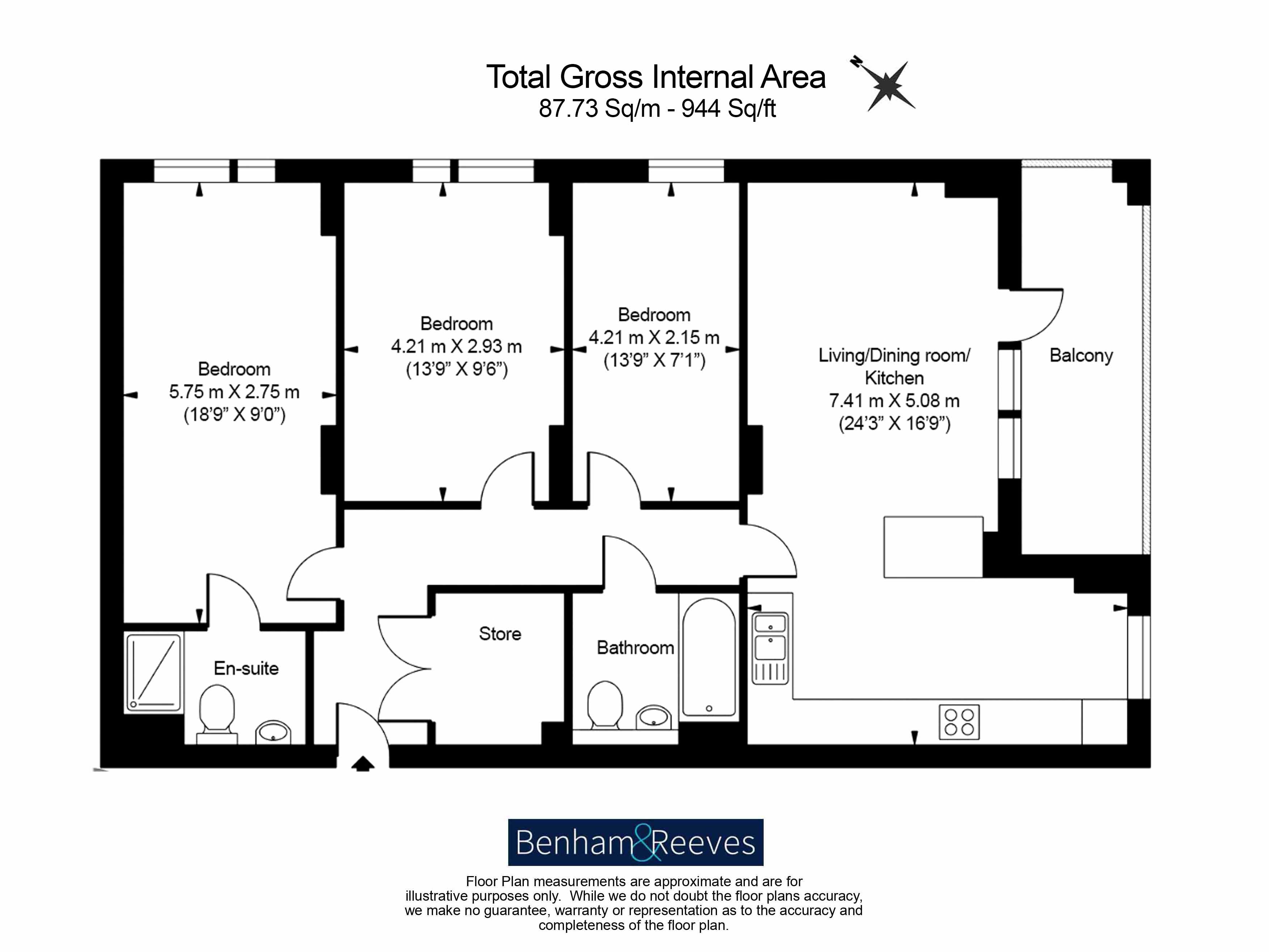 3  bedrooms flat to rent in Davies House, Vousden Grove, SE28-Floorplan