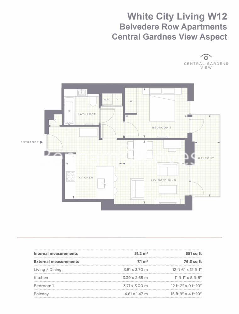 1  bedroom flat to rent in Belvedere Row Apartments, White City Living, White City, W12-Floorplan