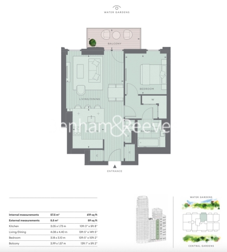 1 bedroom flat to rent in Parkside Apartments, Cascade Way, White City, W12-Floorplan