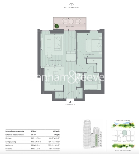 1  bedroom flat to rent in Parkside Apartments, Cascade Way, White City, W12-Floorplan