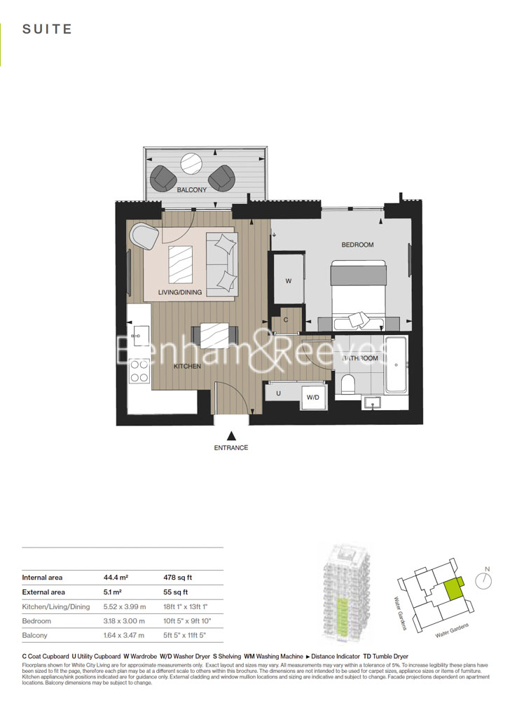 1  bedroom flat to rent in White City Living, Cascade Apartments, Cascade Way, White City W12-Floorplan
