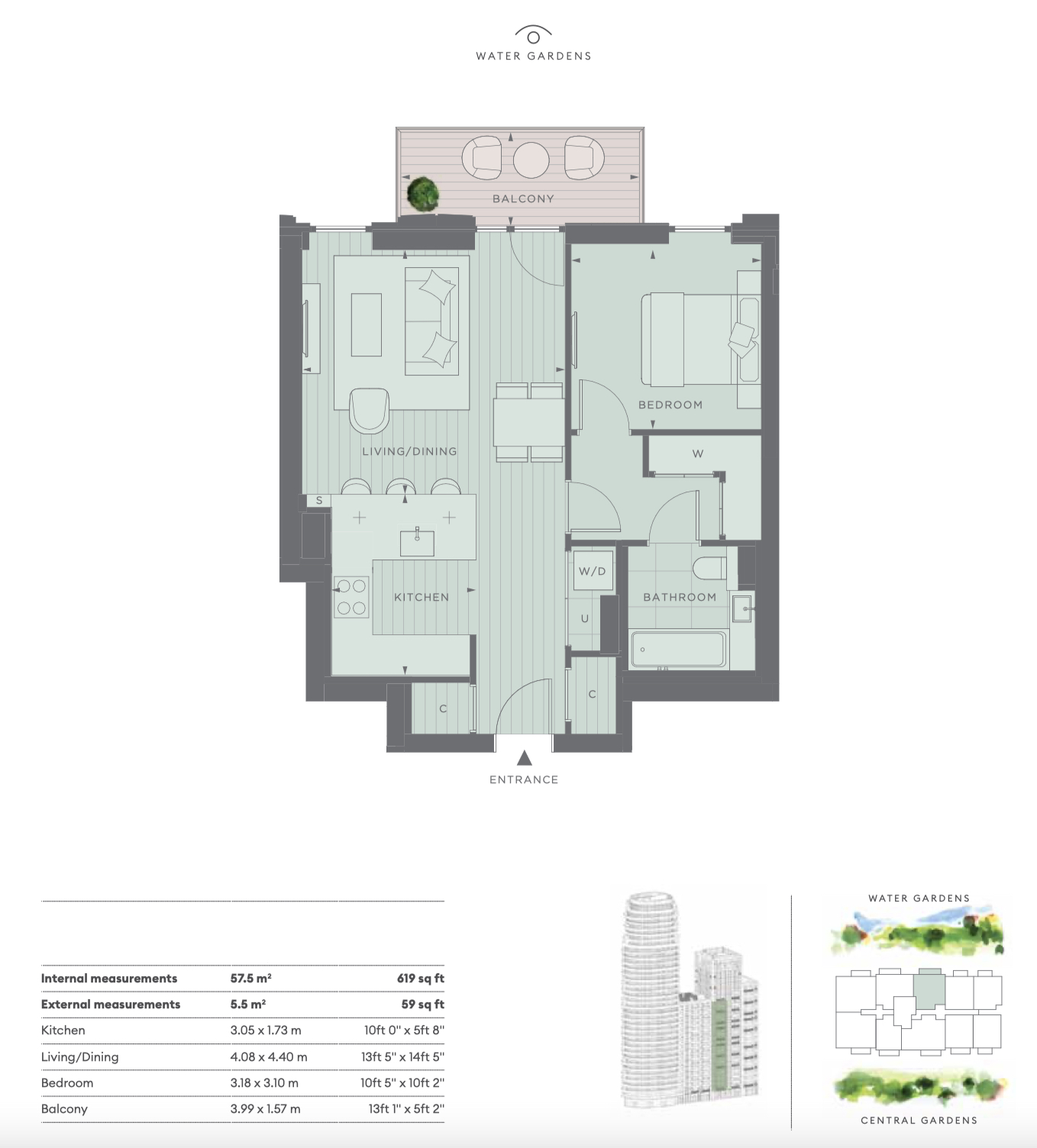 1  bedroom flat to rent in Parkside Apartments, Cascade Way, W12-Floorplan