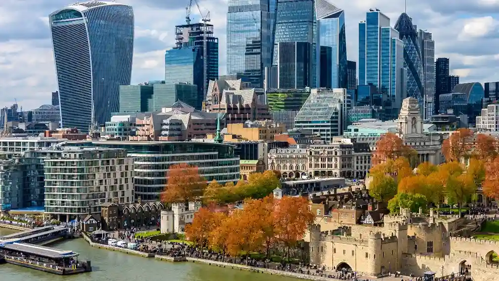 City of London skyscrapers and Tower of London