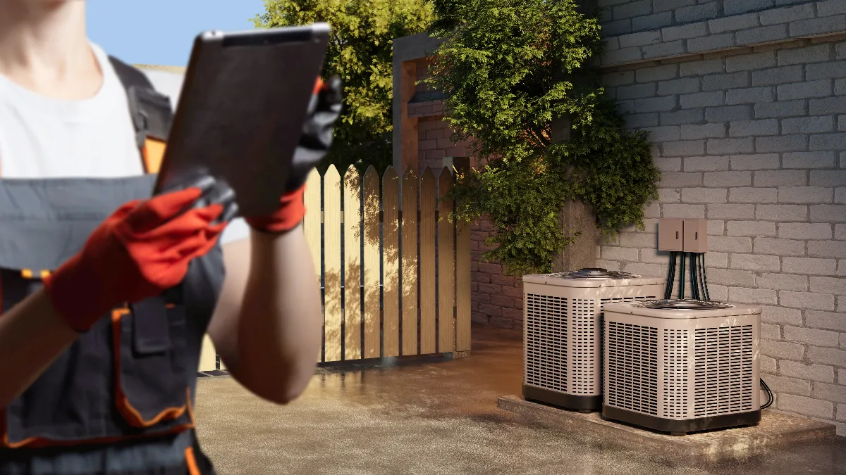 Technician with tablet inspecting