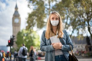 Student girl wearing mask big ben