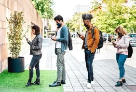 People students queuing to view apartment