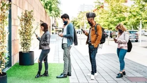 People students queuing to view apartment