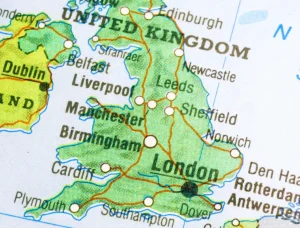 UK Map showing London focus